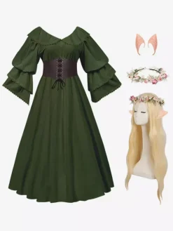 Ensemble de costumes rétro médiévaux pour femmes en polyester à volants Marie Antoinette