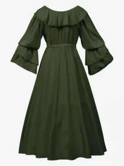 Ensemble de costumes rétro médiévaux pour femmes en polyester à volants Marie Antoinette