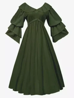 Ensemble de costumes rétro médiévaux pour femmes en polyester à volants Marie Antoinette
