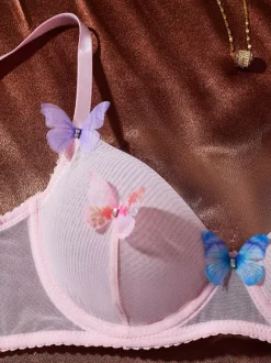 Ensemble de lingerie 3 pièces rose papillon multicolore soutien-gorge culotte