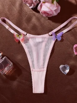 Ensemble de lingerie 3 pièces rose papillon multicolore soutien-gorge culotte