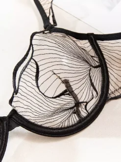 Ensemble de lingerie 2 pièces noir avec soutien-gorge et culotte transparents en dentelle
