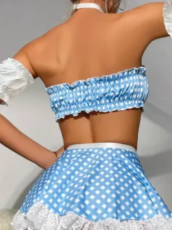 Ensemble de lingerie 4 pièces à pois épaules dénudées de soubrette française