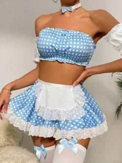 Ensemble de lingerie 4 pièces à pois épaules dénudées de soubrette française