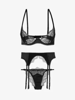 Ensemble de lingerie bicolore chic bordeaux soutien-gorge culotte porte-jarretelles