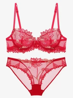 Ensemble De Lingerie Chic À Fleurs Transparentes Culotte En Dentelle 2 Pièces
