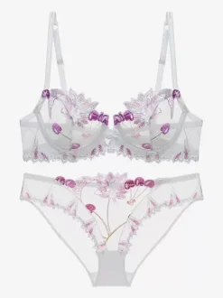 Ensemble De Lingerie Chic À Fleurs Transparentes Culotte En Dentelle 2 Pièces