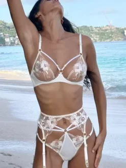 Ensemble De Lingerie En Dentelle Soutien-Gorge Culotte Blanc Femme 3 Pièces
