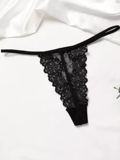 Ensemble de lingerie noire 2 pièces en dentelle sexy brodée soutien-gorge string à col licou