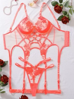 Ensemble de lingerie sexy 2 pièces soutien-gorge et culotte pour adulte orange