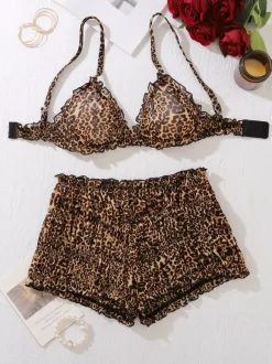 Ensemble de lingerie sexy léopard 2 pièces soutien-gorge et culotte pour adulte
