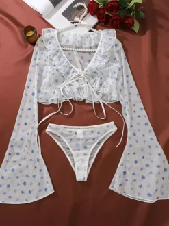 Ensemble de lingerie sexy 2 pièces soutien-gorge et culotte blancs pour adultes