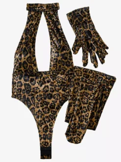 Ensemble de lingerie sexy 3 pièces pour femme imprimé léopard marron café
