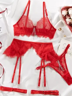 Ensemble de lingerie sexy 3 pièces en dentelle noire pour adulte avec soutien-gorge et culotte