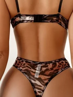 Ensemble De Lingerie Sexy 2 Pièces En 4 Couleurs Soutien-Gorge Léopard Noir