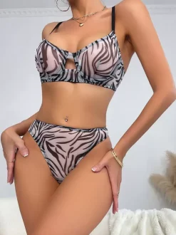 Ensemble De Lingerie Sexy 2 Pièces En 4 Couleurs Soutien-Gorge Léopard Noir