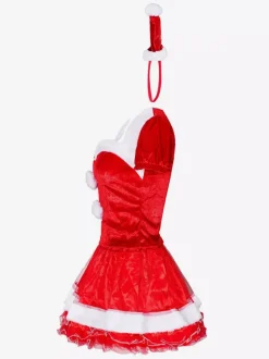 Ensemble De Noël Femmes Robe Rouge Gants Chapeau Costumes Noël Déguisement