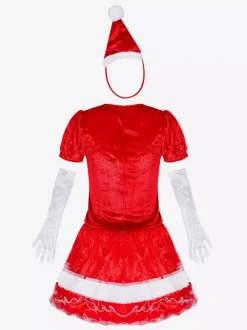 Ensemble De Noël Femmes Robe Rouge Gants Chapeau Costumes Noël Déguisement