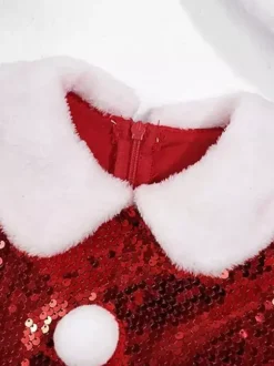 Ensemble de Noël pour fille robe chapeau rouge costumes de vacances de Noël en polyester