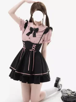 Ensemble de pièces de remorquage Subculture jupe mignonne à lacets avec volants mini-jupe taille haute Yami Kawaii pour femmes produite en série