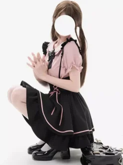Ensemble de pièces de remorquage Subculture jupe mignonne à lacets avec volants mini-jupe taille haute Yami Kawaii pour femmes produite en série
