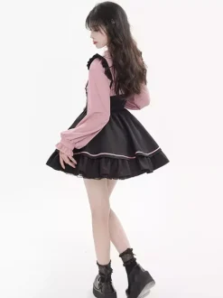 Ensemble de pièces de remorquage Subculture jupe mignonne à lacets avec volants mini-jupe taille haute Yami Kawaii pour femmes produite en série