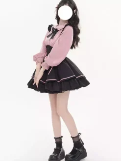 Ensemble de pièces de remorquage Subculture jupe mignonne à lacets avec volants mini-jupe taille haute Yami Kawaii pour femmes produite en série