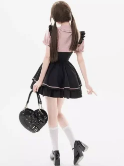 Ensemble de pièces de remorquage Subculture jupe mignonne à lacets avec volants mini-jupe taille haute Yami Kawaii pour femmes produite en série