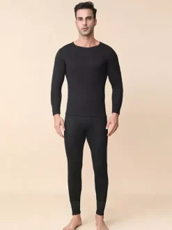 Ensemble de sous-vêtements thermiques pour homme en cachemire et soie de mûrier doux pour la peau respirants et isolants.