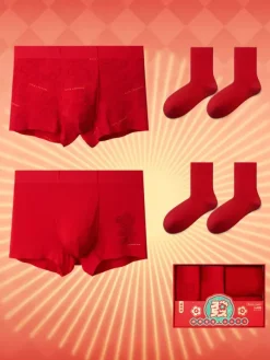 Ensemble de sous-vêtements et chaussettes rouges pour homme slip rouge taille mi-haute sans coutures année de naissance