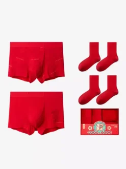 Ensemble de sous-vêtements et chaussettes rouges pour homme slip rouge taille mi-haute sans coutures année de naissance