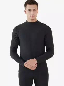 Ensemble de sous-vêtements pour homme col montant doublé polaire coupe ajustée chaud composé d'un haut et d'un bas.