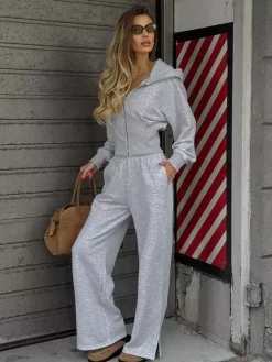 Ensemble de survêtement : haut court à capuche pantalon large vêtement d'intérieur doux pour femme