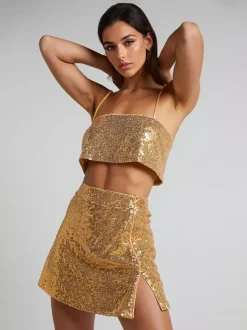 Ensemble deux pièces à paillettes haut court et mini-jupe tenue de fête d'anniversaire pour femme 2026