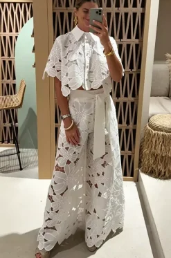 Ensemble deux pièces blanc décontracté au quotidien col rabattu manches courtes pantalon élégant