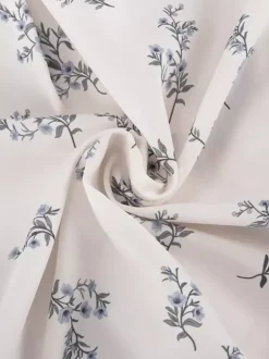 Ensemble deux pièces blanc écru imprimé chic style streetwear col rond manches bouffantes manches longues pantalon