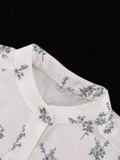 Ensemble deux pièces blanc écru imprimé chic style streetwear col rond manches bouffantes manches longues pantalon