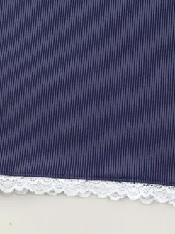 Ensemble deux pièces bleu streetwear n艙uds bretelles col sans manches