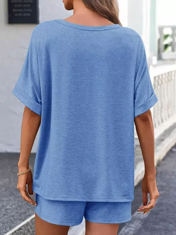 Ensemble deux pièces kaki streetwear : T-shirt à col rond et manches courtes pantalon décontracté.