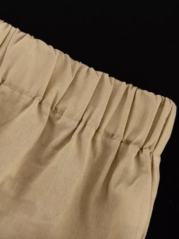 Ensemble deux pièces kaki décontracté streetwear à bretelles et sans manches.