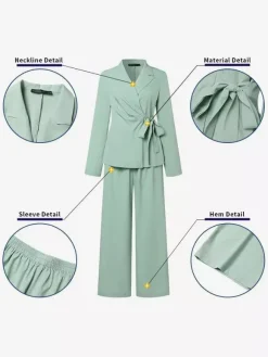 Ensemble deux pièces élégant pour femme : blazer cache-c艙ur tailleur pantalon à jambes larges et coupe ajustée idéal pour le printemps 2026.