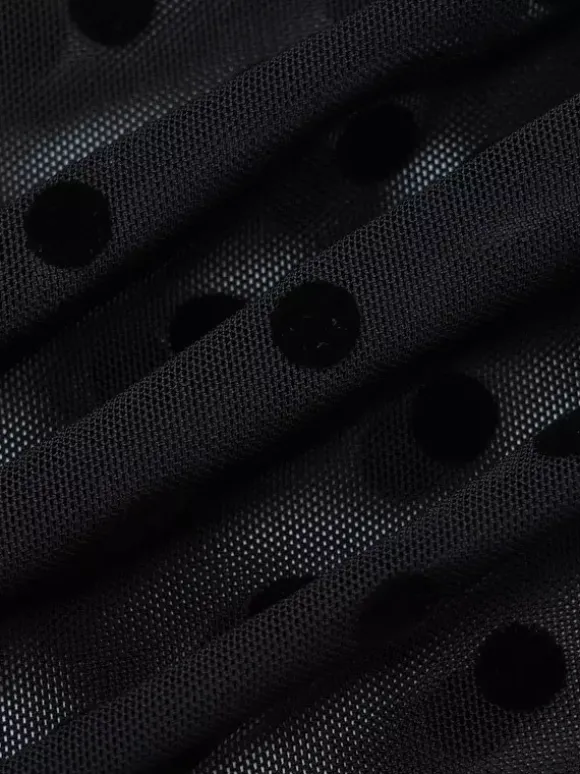 Ensemble deux pièces noir à pois sexy à bretelles et jupe sans manches transparente