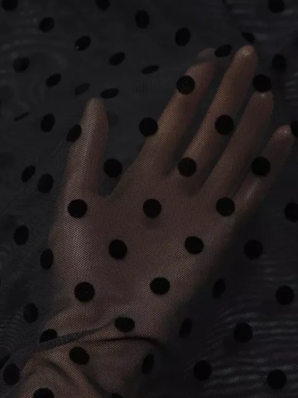 Ensemble deux pièces noir à pois sexy à bretelles et jupe sans manches transparente
