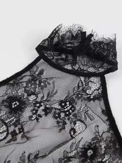 Ensemble deux pièces noir décontracté chic en dentelle jupe sans manches