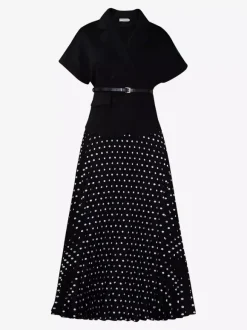 Ensemble deux pièces noir à pois style streetwear décontracté jupe à manches courtes et col rabattu