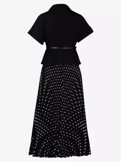 Ensemble deux pièces noir à pois style streetwear décontracté jupe à manches courtes et col rabattu