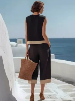Ensemble deux pièces noir décontracté style streetwear haut sans manches à col rond et pantalon