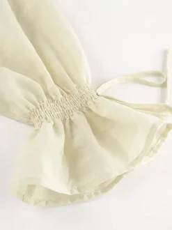 Ensemble deux pièces pour femme : chemise à volants et short - Crème style bohème manches évasées n艙ud sur le devant - Tenue de vacances d'été à la plage 2026