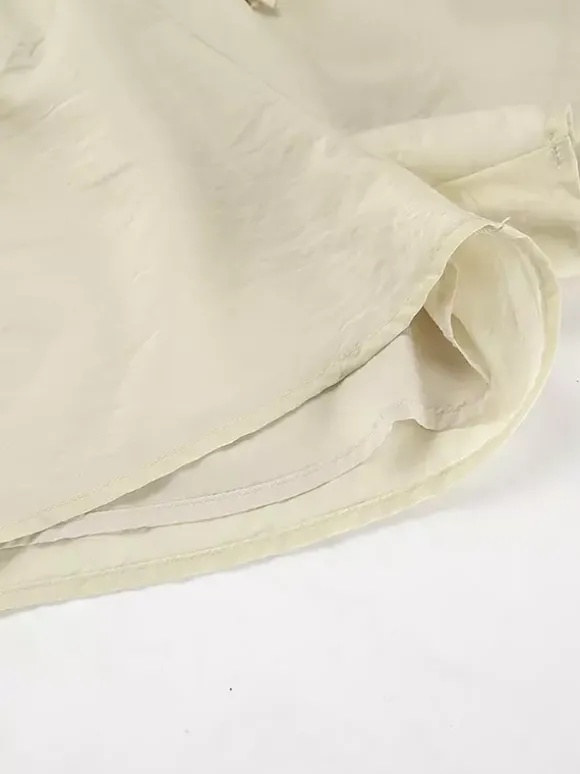 Ensemble deux pièces pour femme : chemise à volants et short - Crème style bohème manches évasées n艙ud sur le devant - Tenue de vacances d'été à la plage 2026