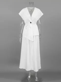 Ensemble deux pièces pour femme : haut cache-c艙ur à col en V et jupe longue taille haute (collection 2026)